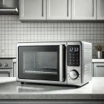 Oven microwave toaster combo on a kitchen countertop.