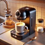 Best mini coffee maker brewing a fresh cup of coffee on a compact countertop.