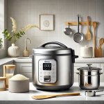 Aroma rice cooker with sleek design and multi-functional features.